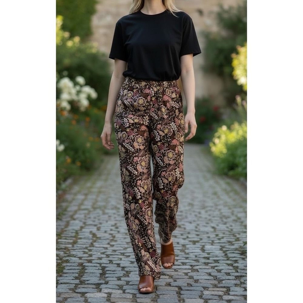 Scotch & Soda T'amour Toujours Floral Beach Trousers Brown Tie Front Boho S